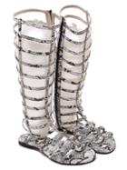 Shein Silver Snake Embossed Studded High Knee Gladiator Sandals