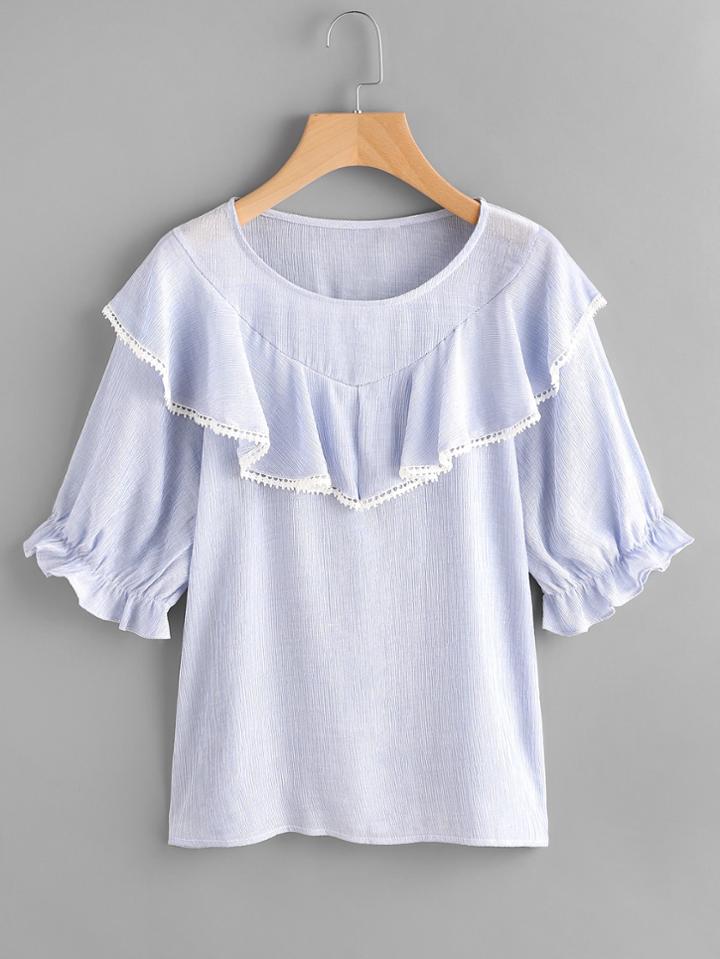 Shein Flounce Layered Lace Trim Blouse