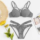 Shein Crisscross Detail Striped Rib Knit Bikini Set