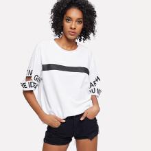 Shein Slogan Print Cut Out Tee
