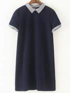 Shein Navy Peter Pan Collar Key-hole Dress