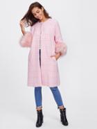 Shein Contrast Faux Fur Trim Raglan Sleeve Tweed Coat