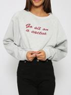 Shein Grey Letter Embroidered Crop Sweatshirt