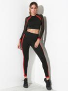 Shein Contrast Trim Mesh Panel Crop Pullover With Leggings