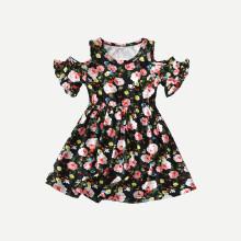 Shein Girls Frill Allover Floral Print Dress