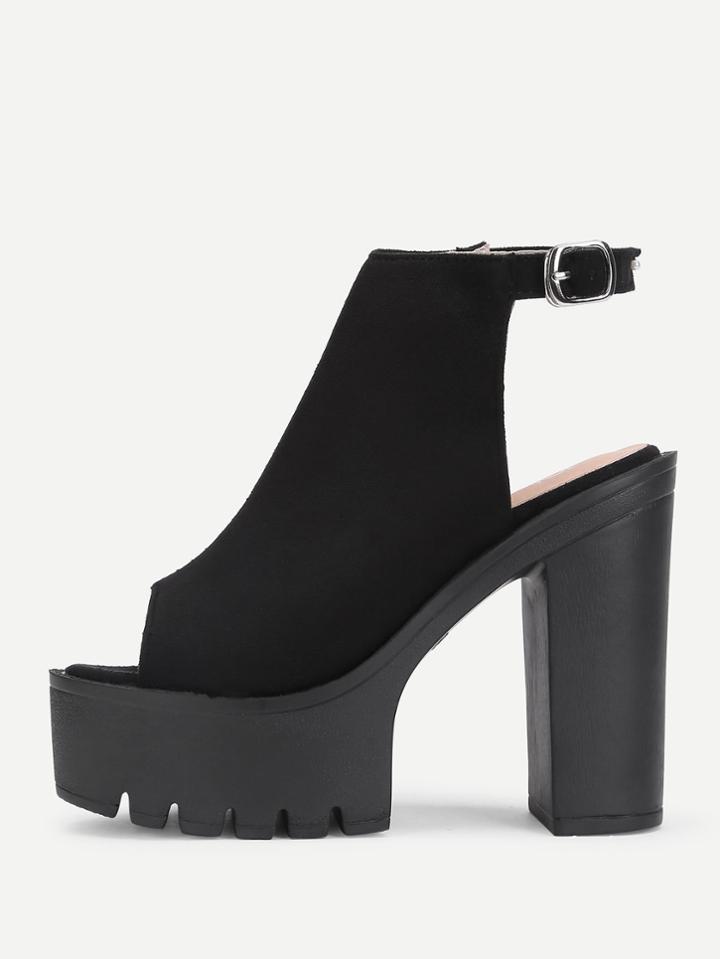 Shein Peep Toe Block Heeled Suede Heels