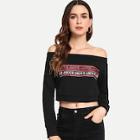 Shein Off Shoulder Graphic Sweatshirt