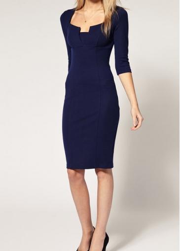 Rosewe Women Navy Empire Waist Half Sleeve Dress For Work
