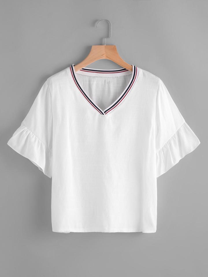 Shein V Neckline Contrast Trim Frill Cuff Top