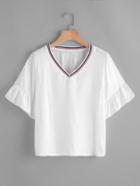Shein V Neckline Contrast Trim Frill Cuff Top