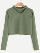 Shein Army Green Cut Out Neck Crop T-shirt