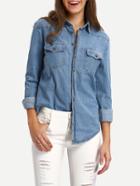 Shein Flap Pocket Buttoned Front Denim Shirt