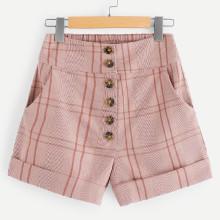 Shein Single Breasted Checked Shorts