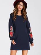 Shein Embroidered Appliques Balloon Sleeve Dress