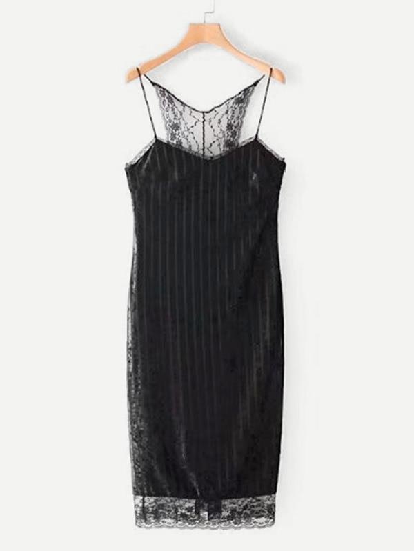 Shein Lace Panel Velvet Slip Dress