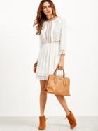 Shein White Embroidered Lace Trim A Line Dress
