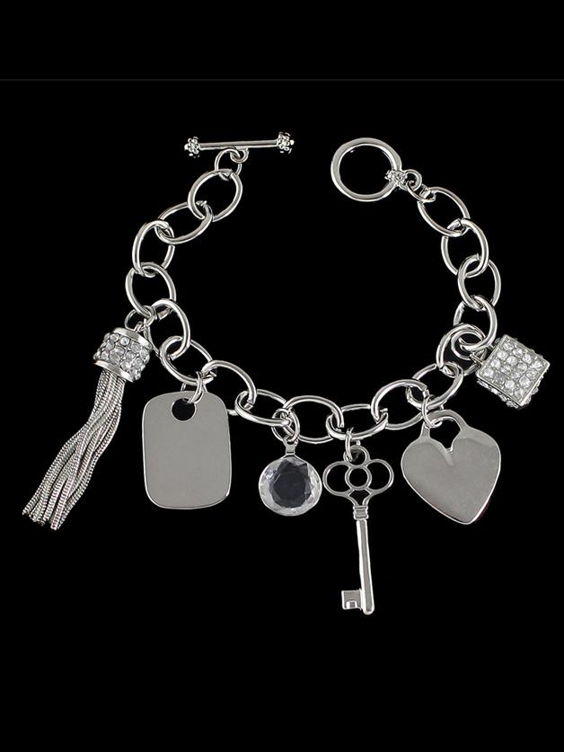 Shein New Silver Color Key Heart Tassels Charms Bracelet
