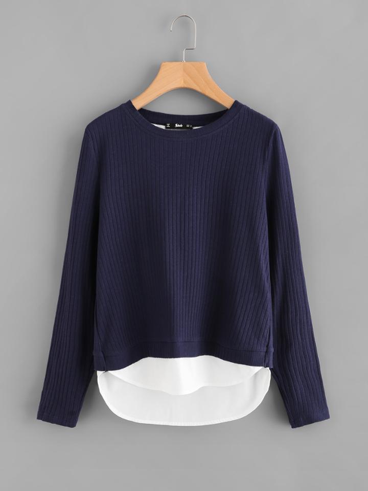 Shein Overlap Back 2 In 1 Ribbed Knit Top