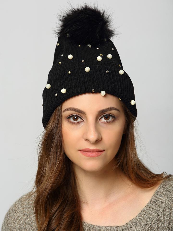 Shein Black Twisted Ball Bead Hat
