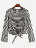 Shein Contrast Striped Bow Tie Front T-shirt