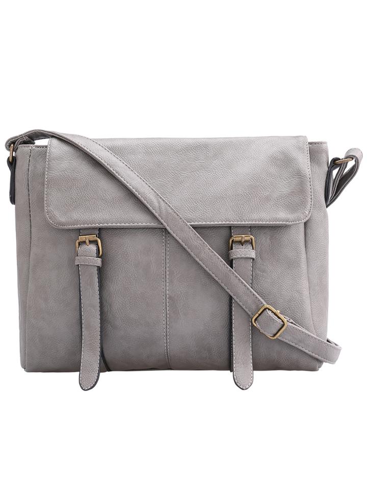 Shein Grey Buckle Pu Shoulder Bag