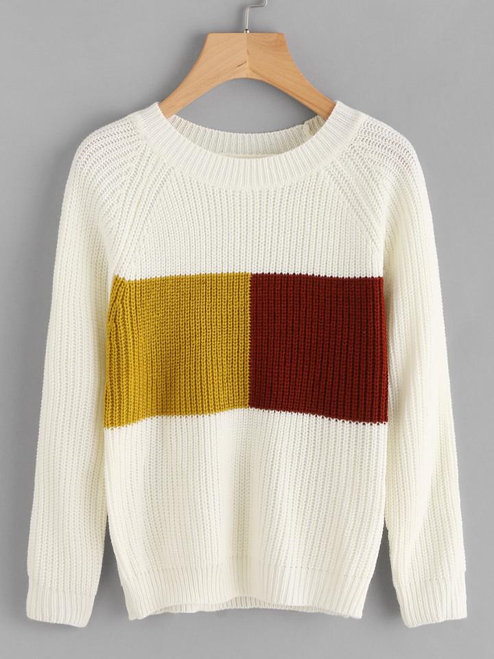 Shein Contrast Panel Raglan Sleeve Chunky Knit Jumper