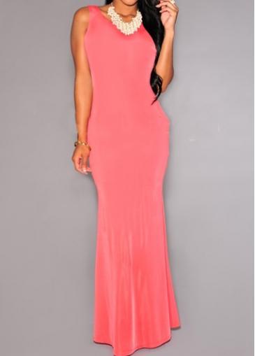 Rosewe Open Back Pink Maxi Mermaid Dress