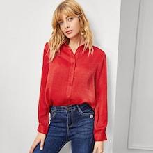 Shein Solid Curved Hem Shirt