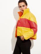 Shein Color Block Stand Collar Padded Jacket