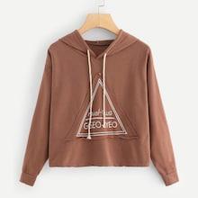 Shein Geometric Patched Hooded Sweatshirt