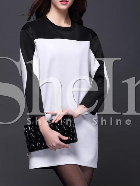 Shein White Color Block Crew Neck Shift Dress