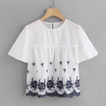 Shein Frill Detail Embroidered Top