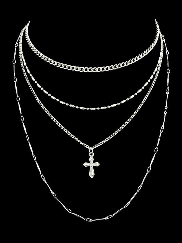 Shein Silver Multi Layer Chain Pendant Necklace