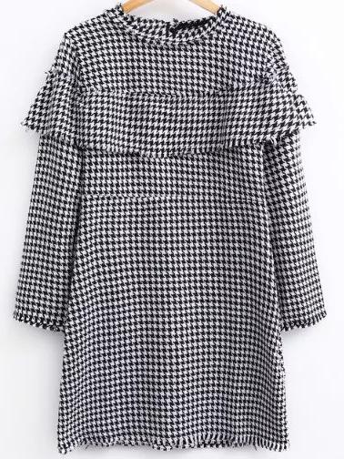 Shein Two Tone Flounce Detail Houndstooth Dress