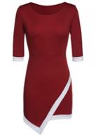 Rosewe Half Sleeve Red Asymmetric Dress