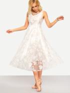 Shein Flower Lace Overlay Fit & Flare Dress - White