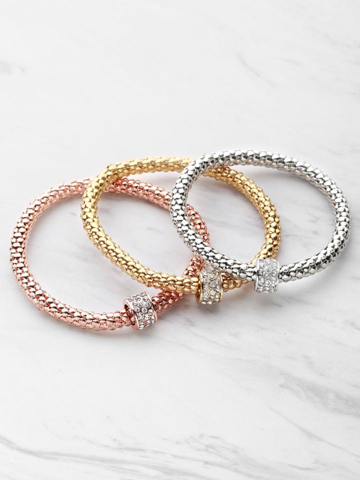 Shein Rhinestone Embellished Metal Bracelet Set