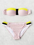 Shein Color Block Zipper Detail Bustier Bikini Set