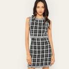 Shein Pearl Beading Frayed Tweed Dress