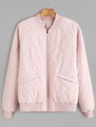 Shein Pink Zipper Up Raglan Sleeve Quilted Jacket