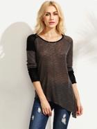 Shein Color Block Asymmetrical Hem Long Sleeve Knitted T-shirt