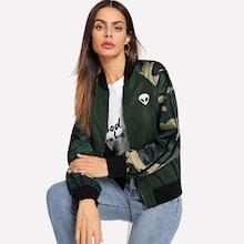 Shein Zip Up Camo Sleeve Bomber Jacket