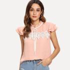 Shein Tie Neck Lace Applique Layered Cap Sleeve Top