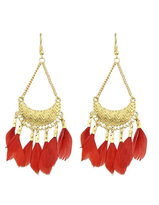 Shein Red Feather Big Chandelier Earrings