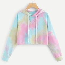 Shein Tie Dye Keyhole Front Hooded Sweatshirt