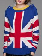 Shein Blue Union Jack Loose Sweater