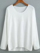 Shein White V Neck Loose Casual T-shirt