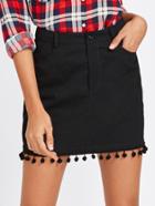 Shein Pom Pom Trim Black Wash Denim Skirt