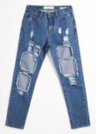 Rosewe Cutout Design Zip Fly Tearing Jeans
