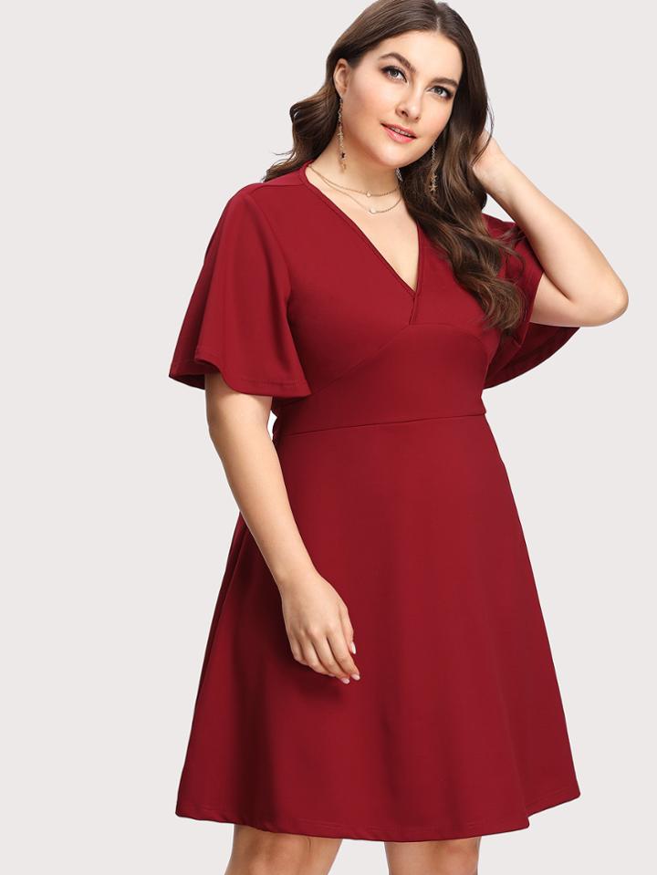 Shein Flutter Sleeve Overlap Front Fit & Flare Dress